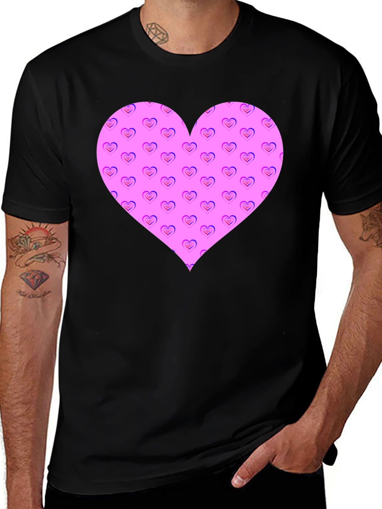 Heart Pattern Black T-Shirt