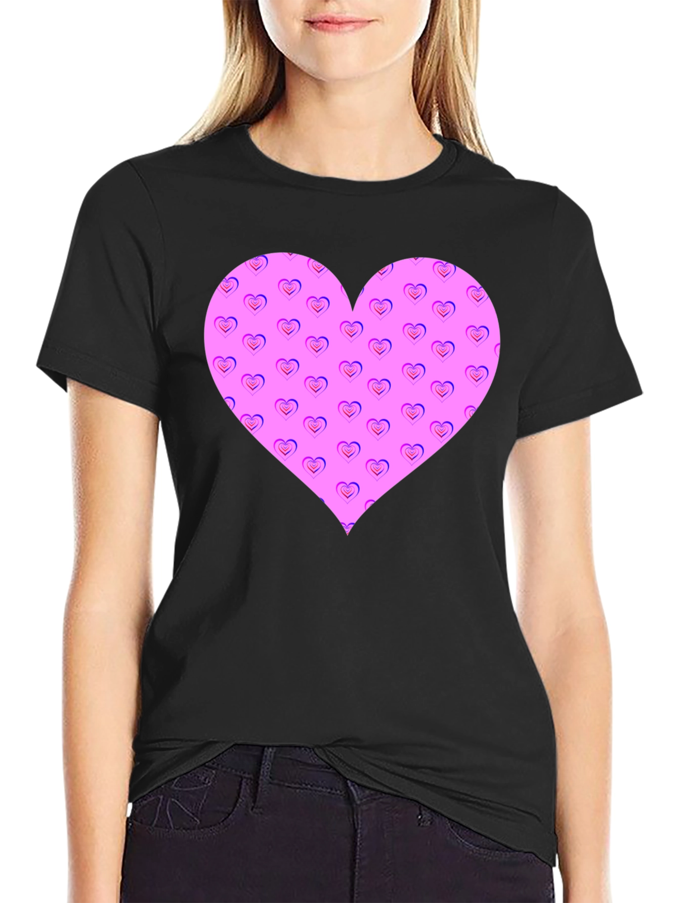Heart Pattern Black T-Shirt