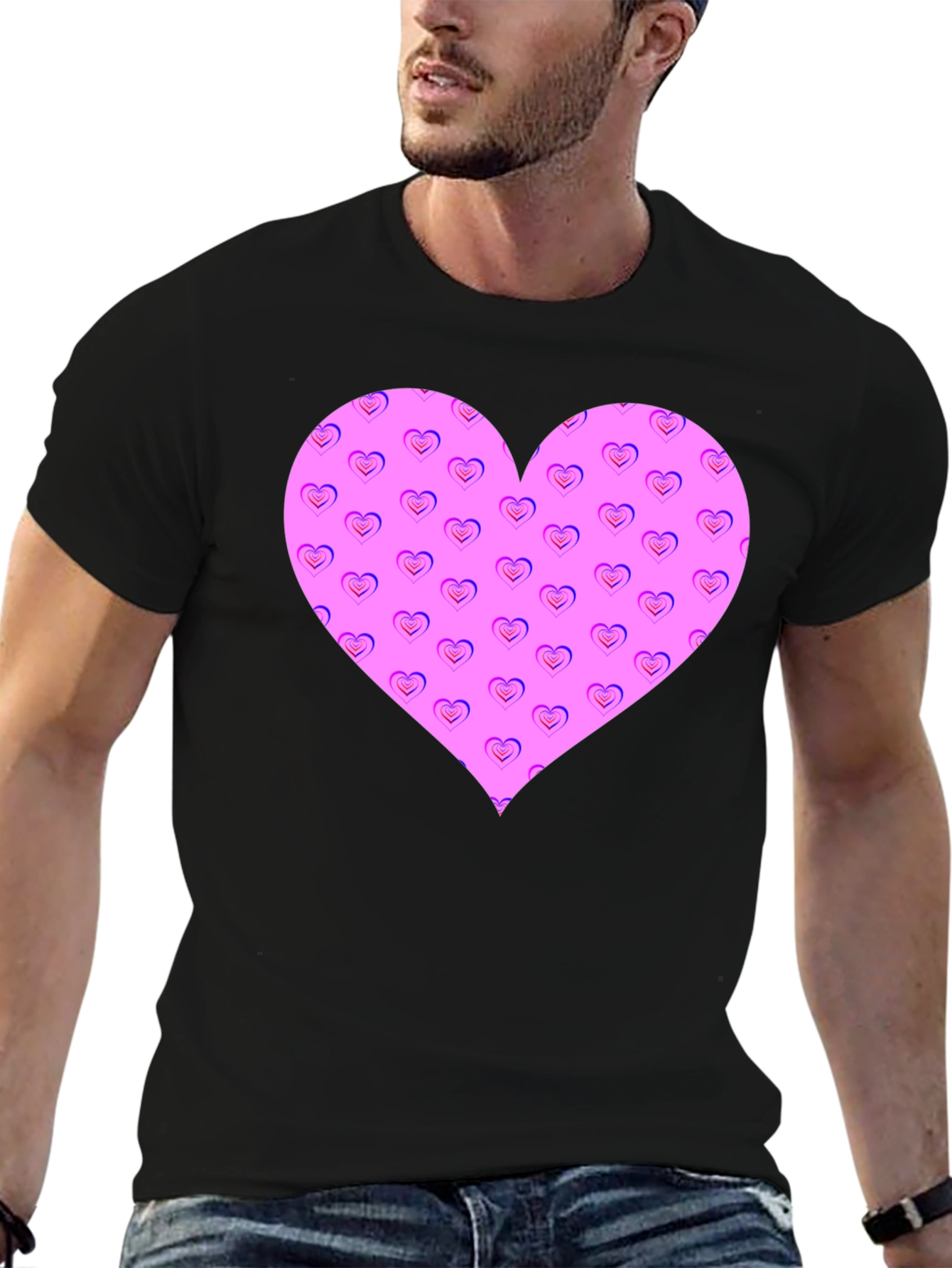 Heart Pattern Black T-Shirt