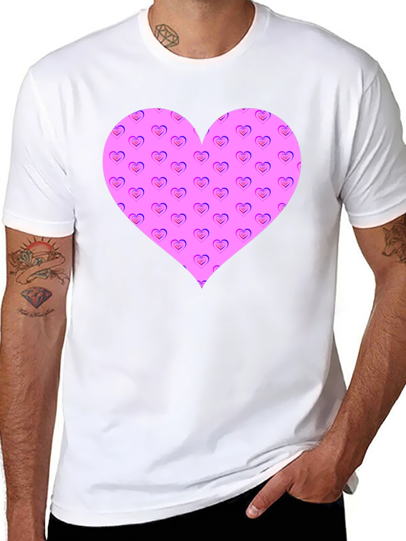 Heart Pattern Black T-Shirt