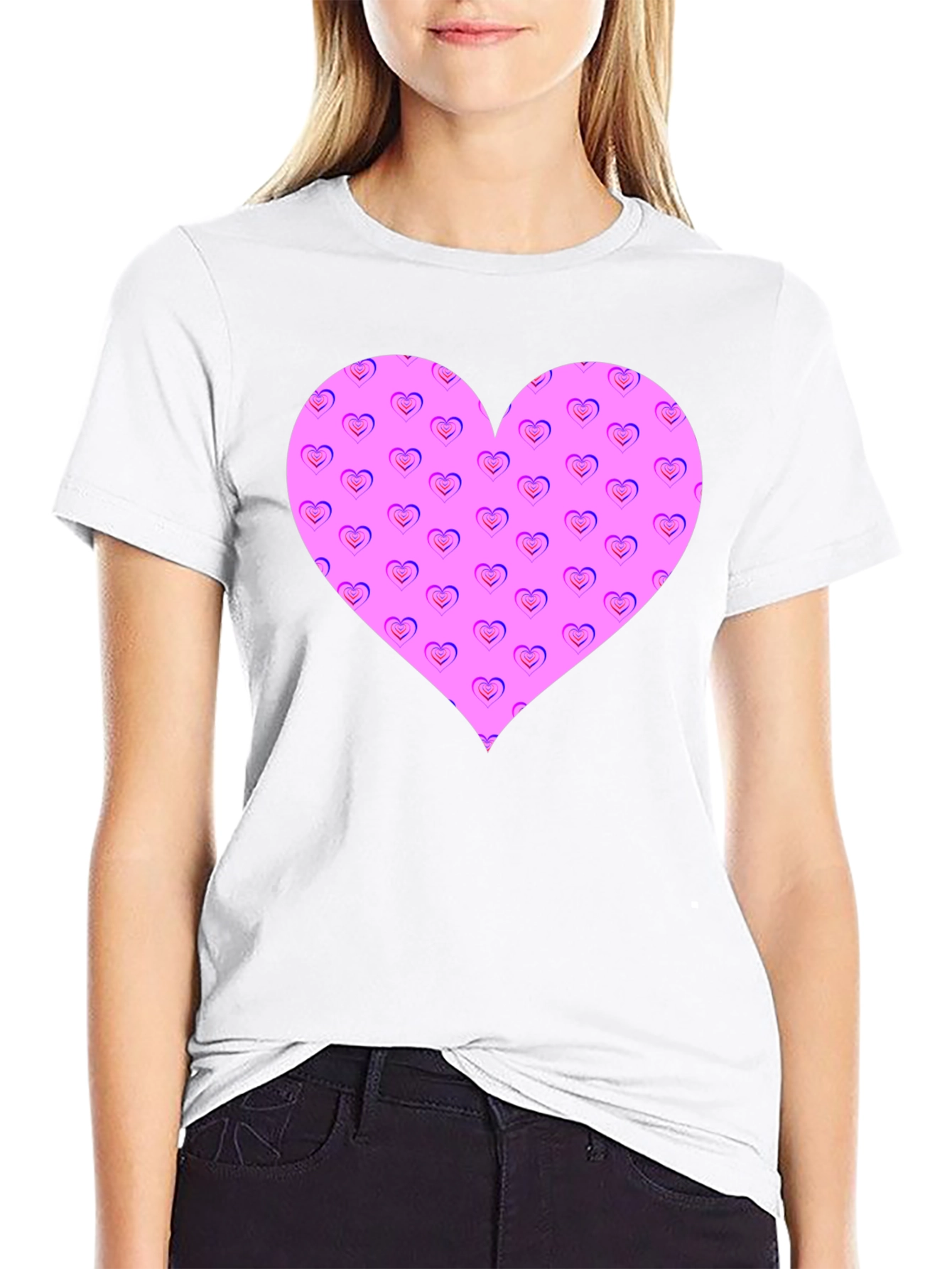 Heart Pattern Black T-Shirt