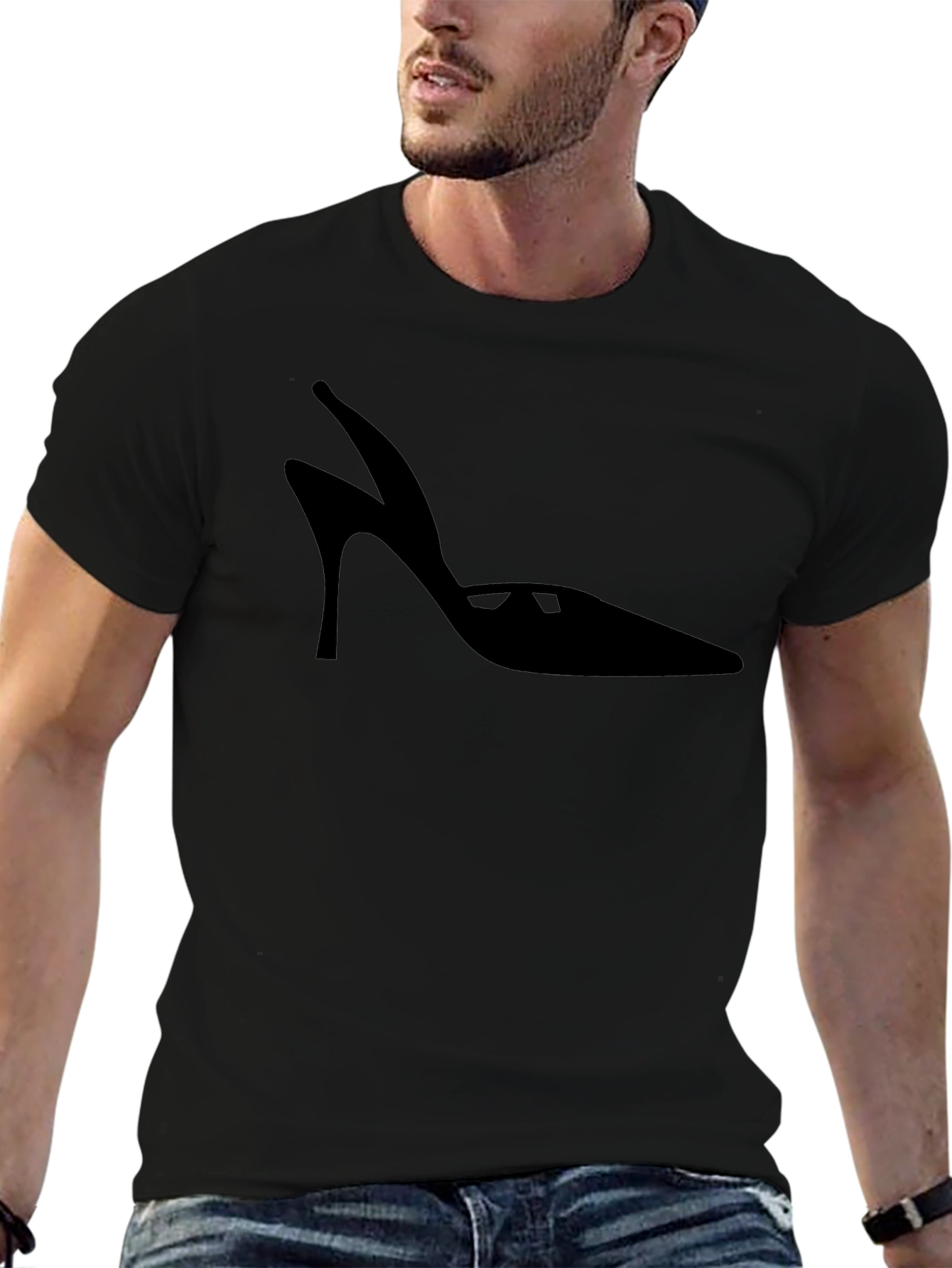 Stylish Heel Silhouette Black T-Shirt