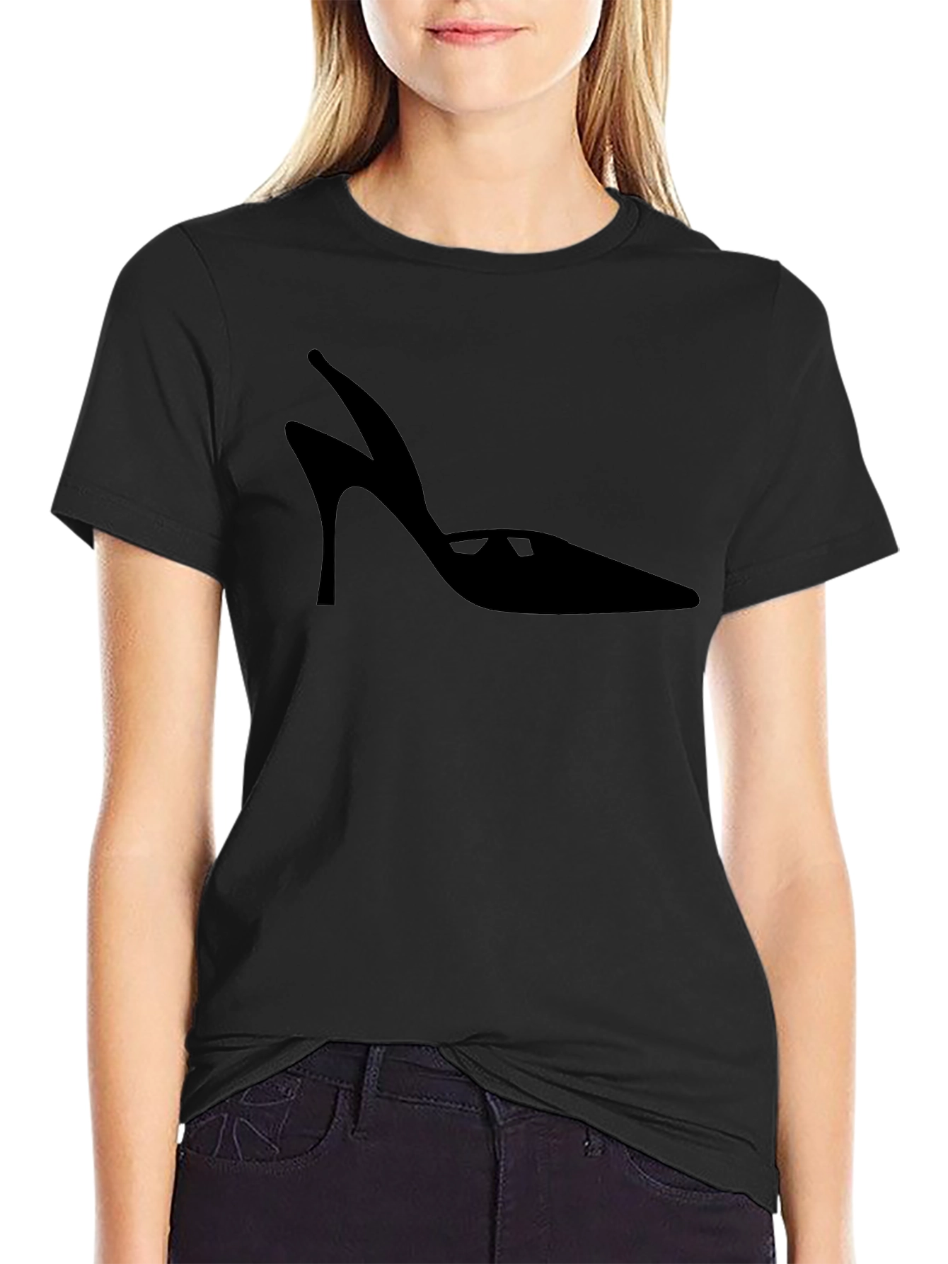 Stylish Heel Silhouette Black T-Shirt
