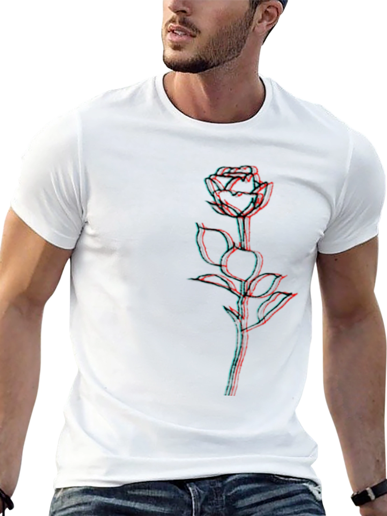 Rose 3D Effect Black T-Shirt