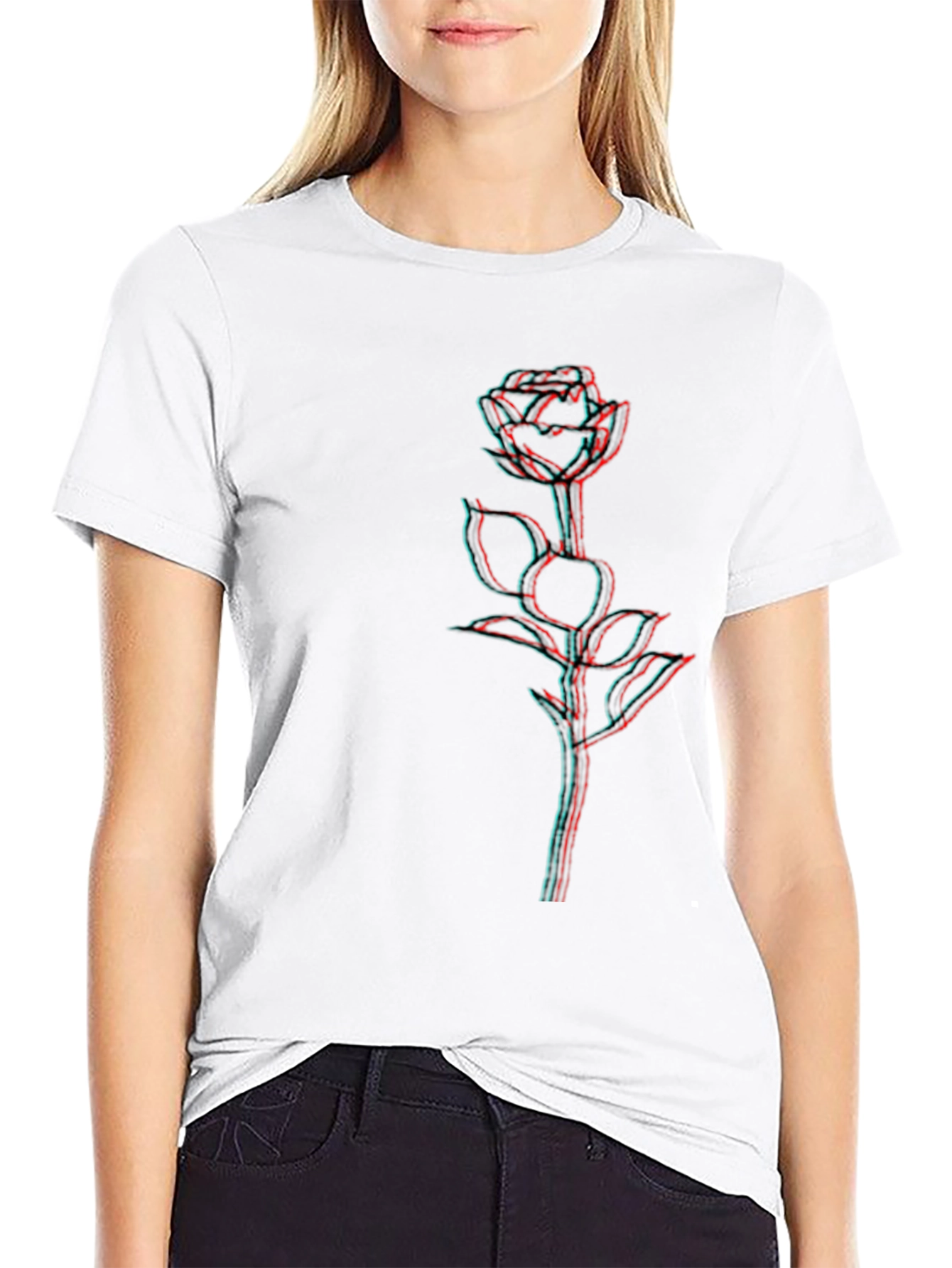 Rose 3D Effect Black T-Shirt