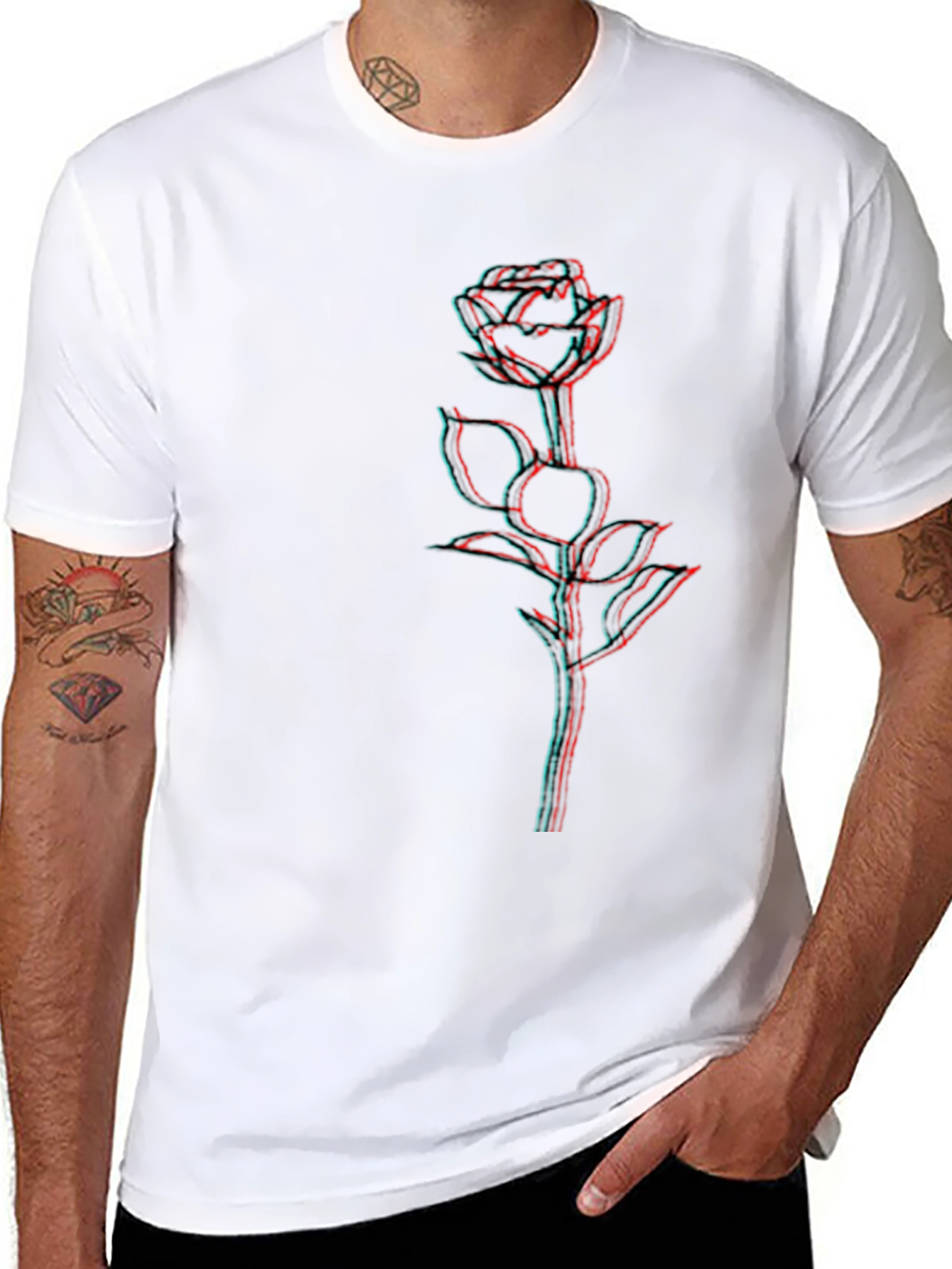 Rose 3D Effect Black T-Shirt