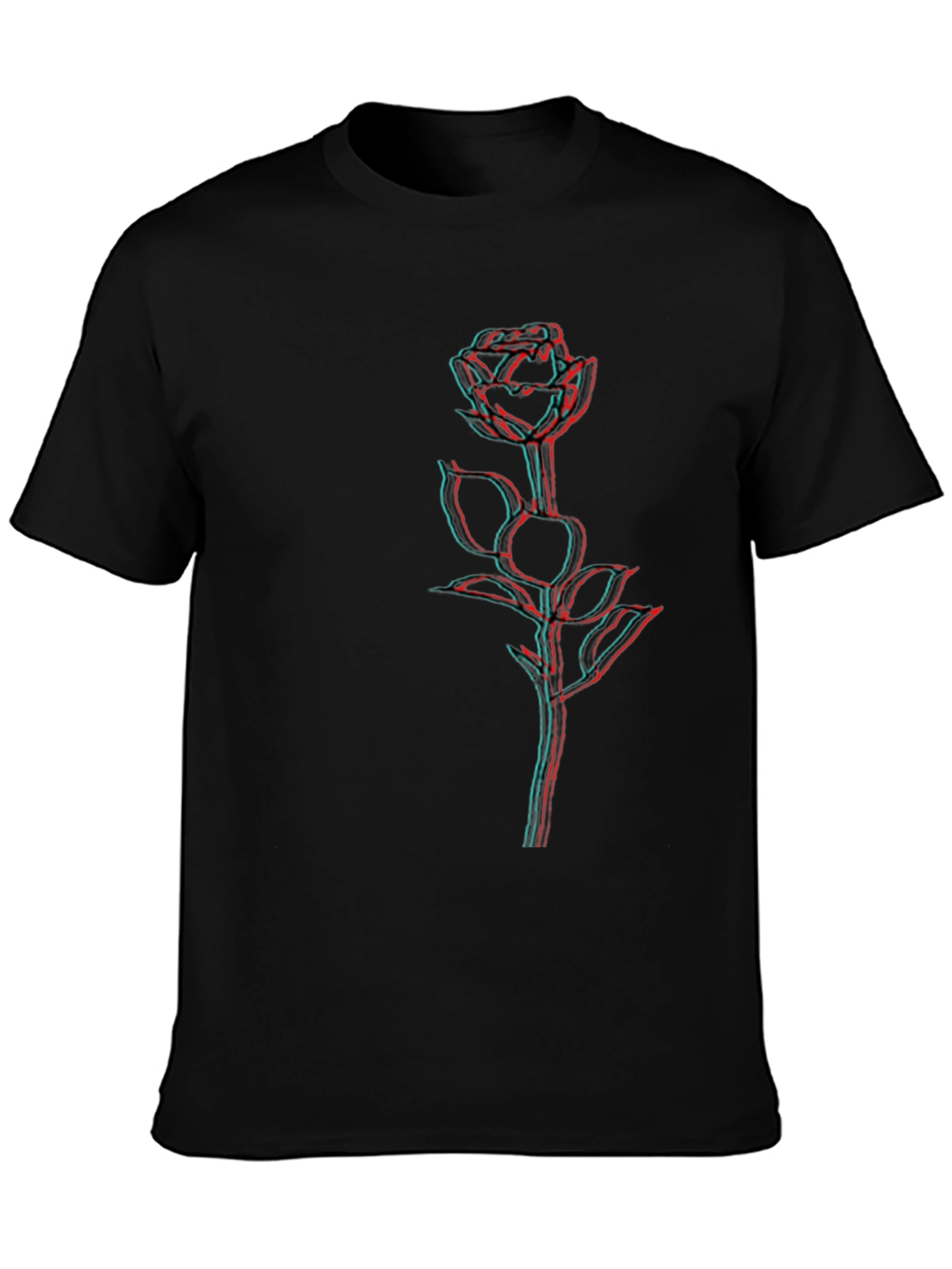 Rose 3D Effect Black T-Shirt