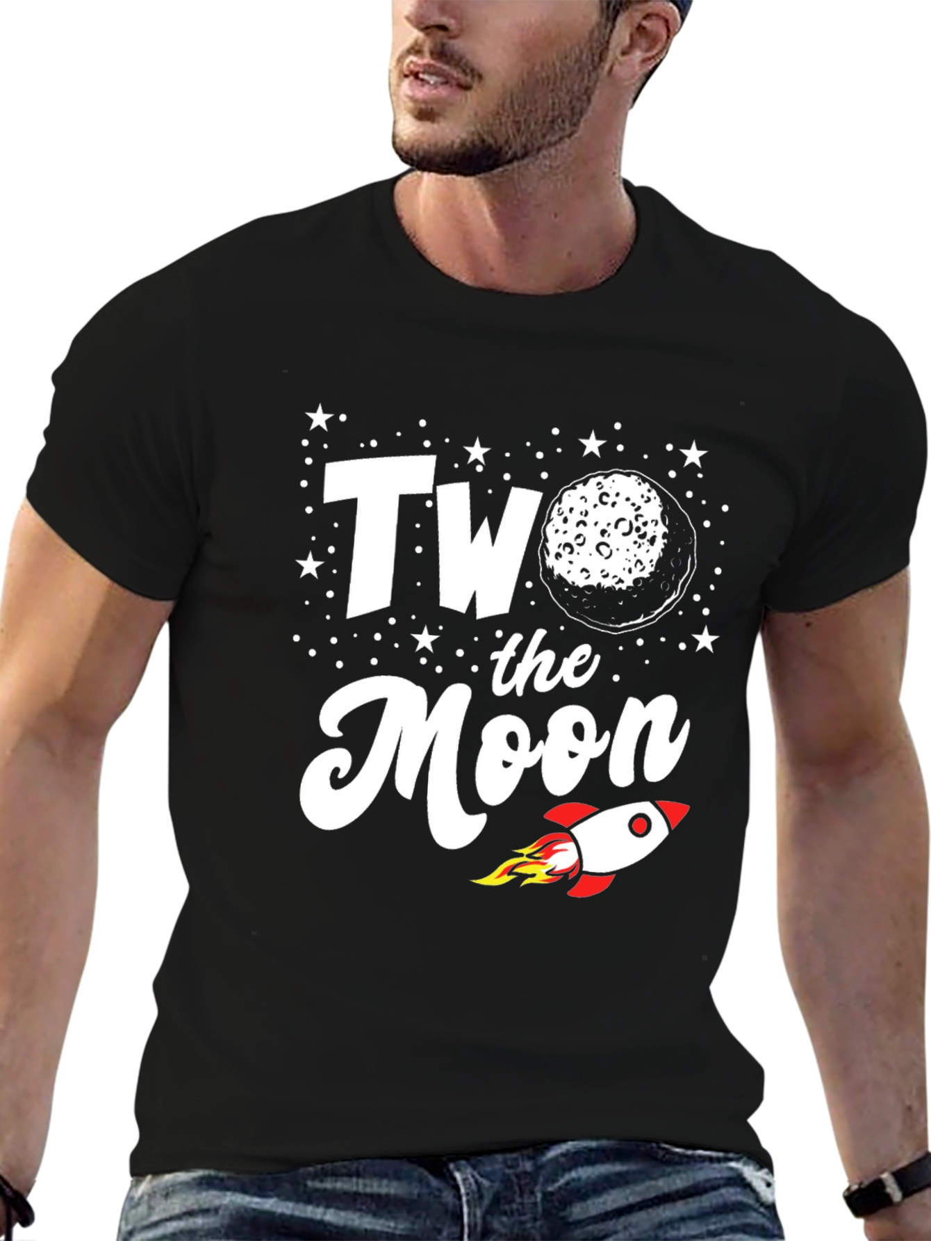 Two the Moon T-Shirt Rocket Blast Off Birthday Tee