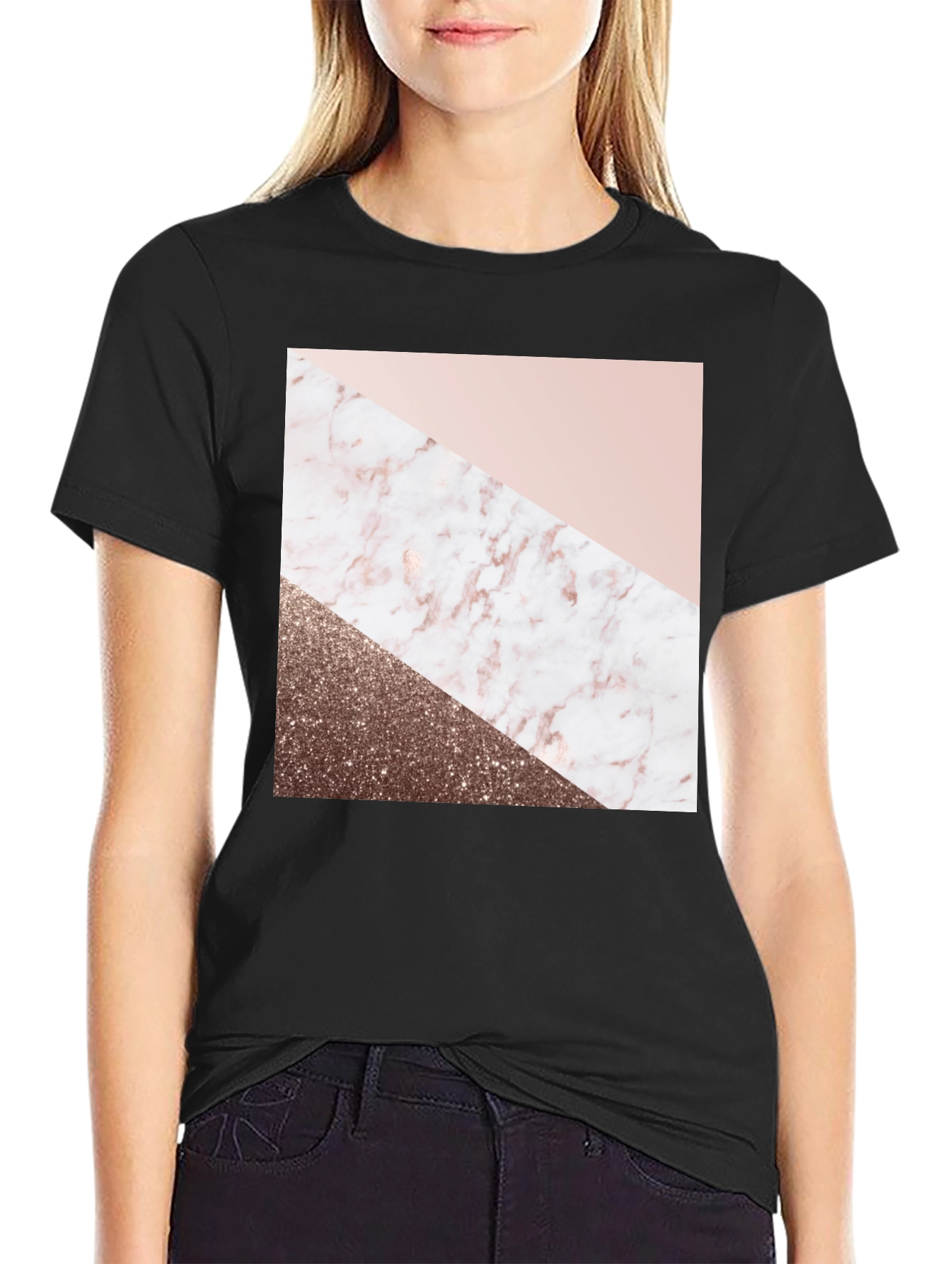Geometric Marble & Glitter Print Tee