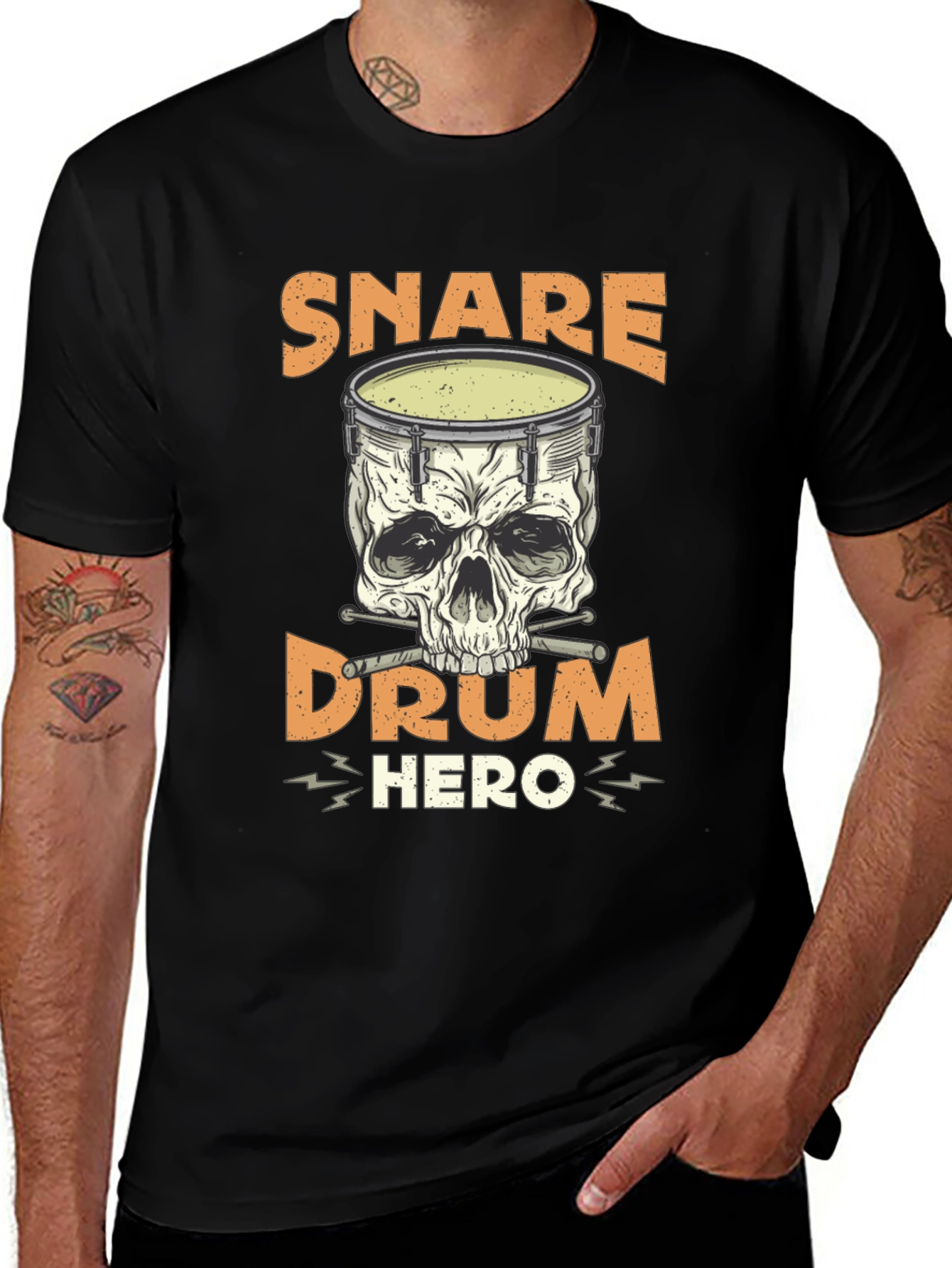 Snare Drum Hero T-Shirt: Skull Drummer Tee