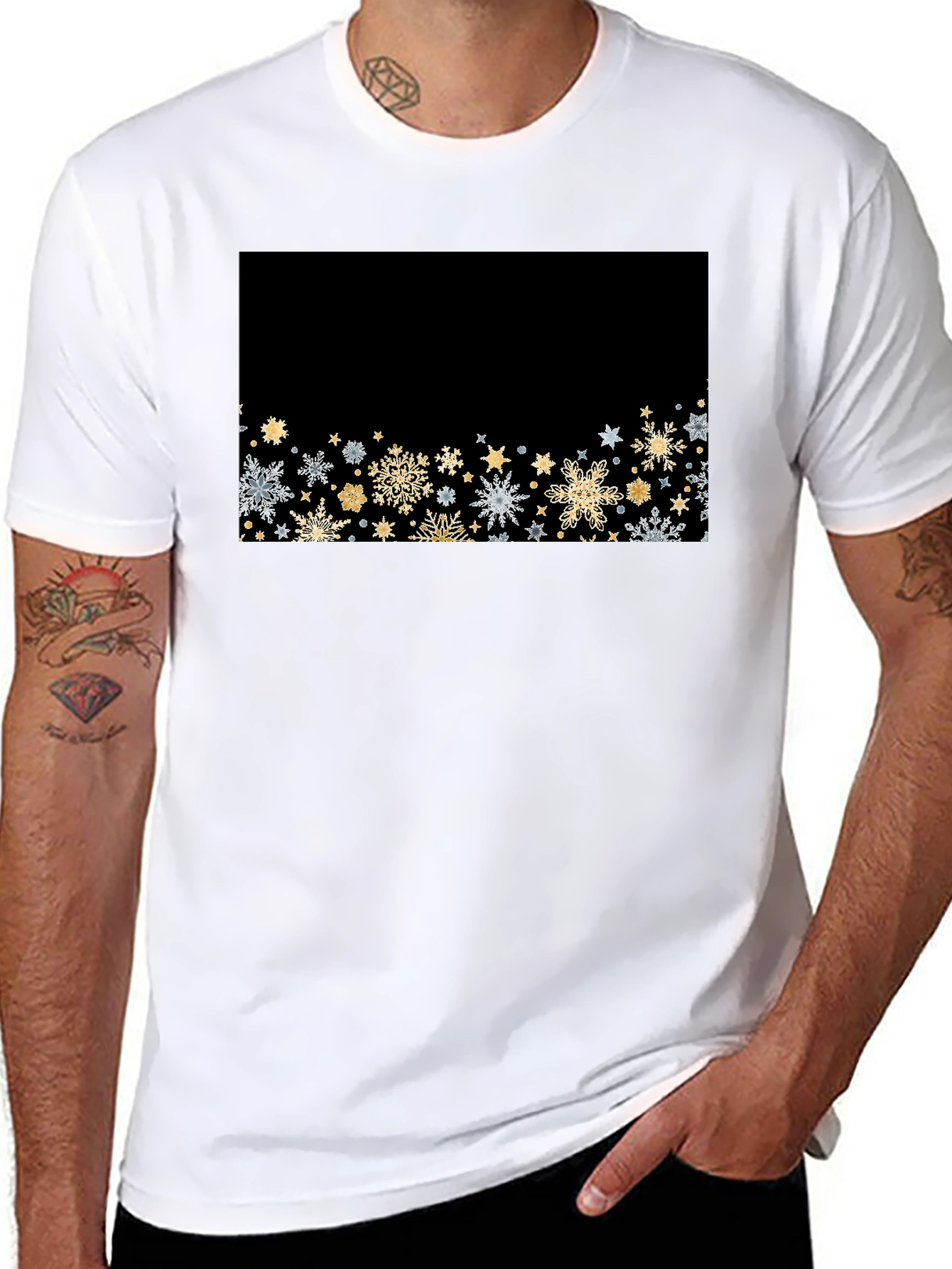 Elegant Snowflake Pattern Black Tee