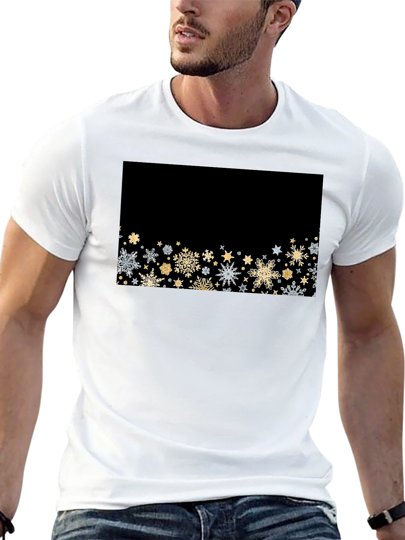 Elegant Snowflake Pattern Black Tee
