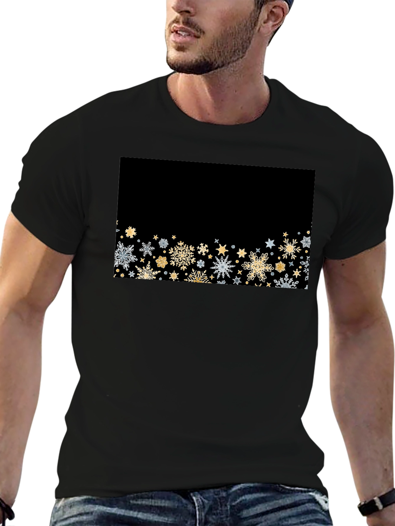 Elegant Snowflake Pattern Black Tee