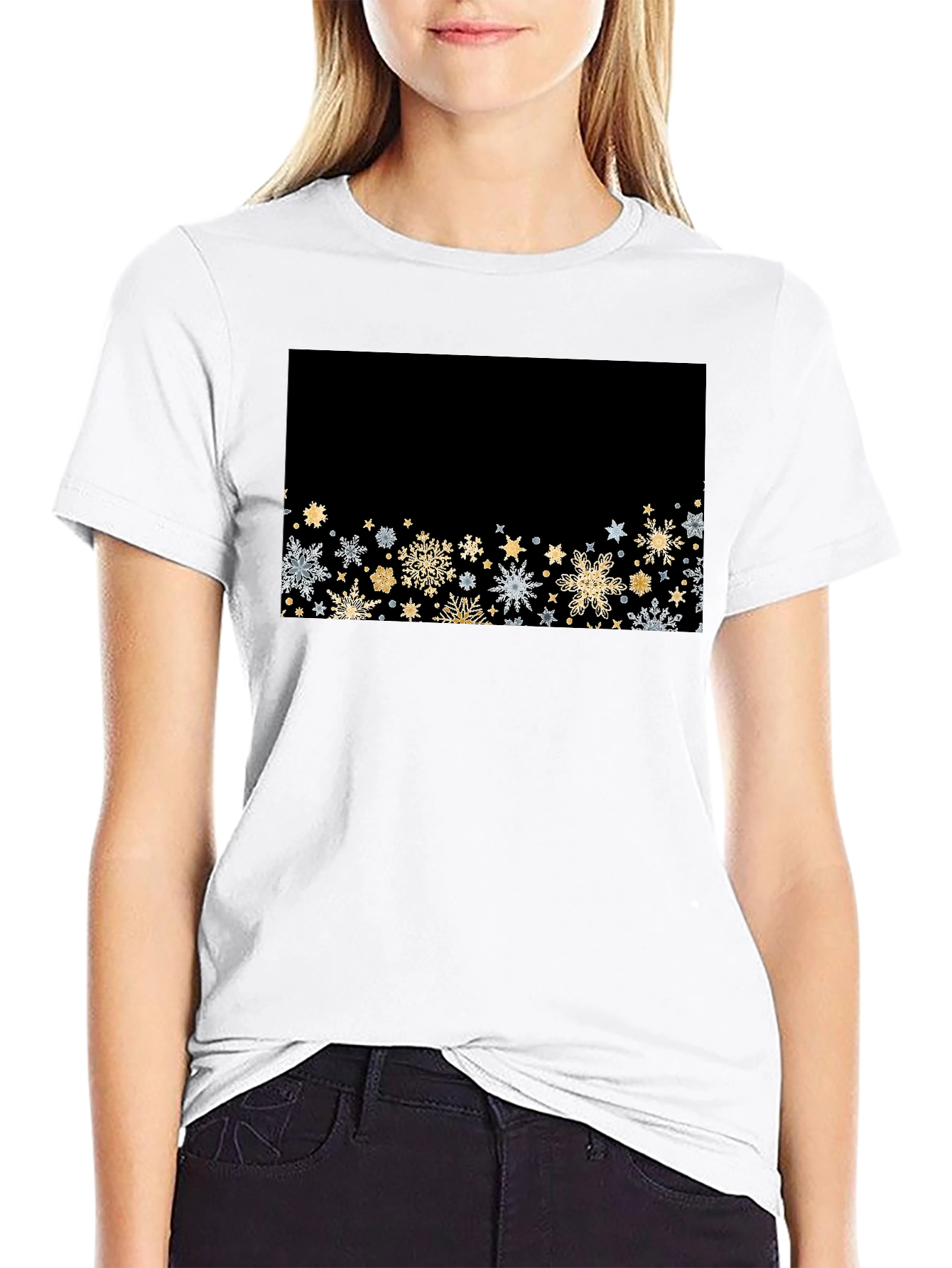 Elegant Snowflake Pattern Black Tee