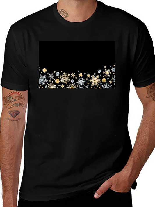 Elegant Snowflake Pattern Black Tee