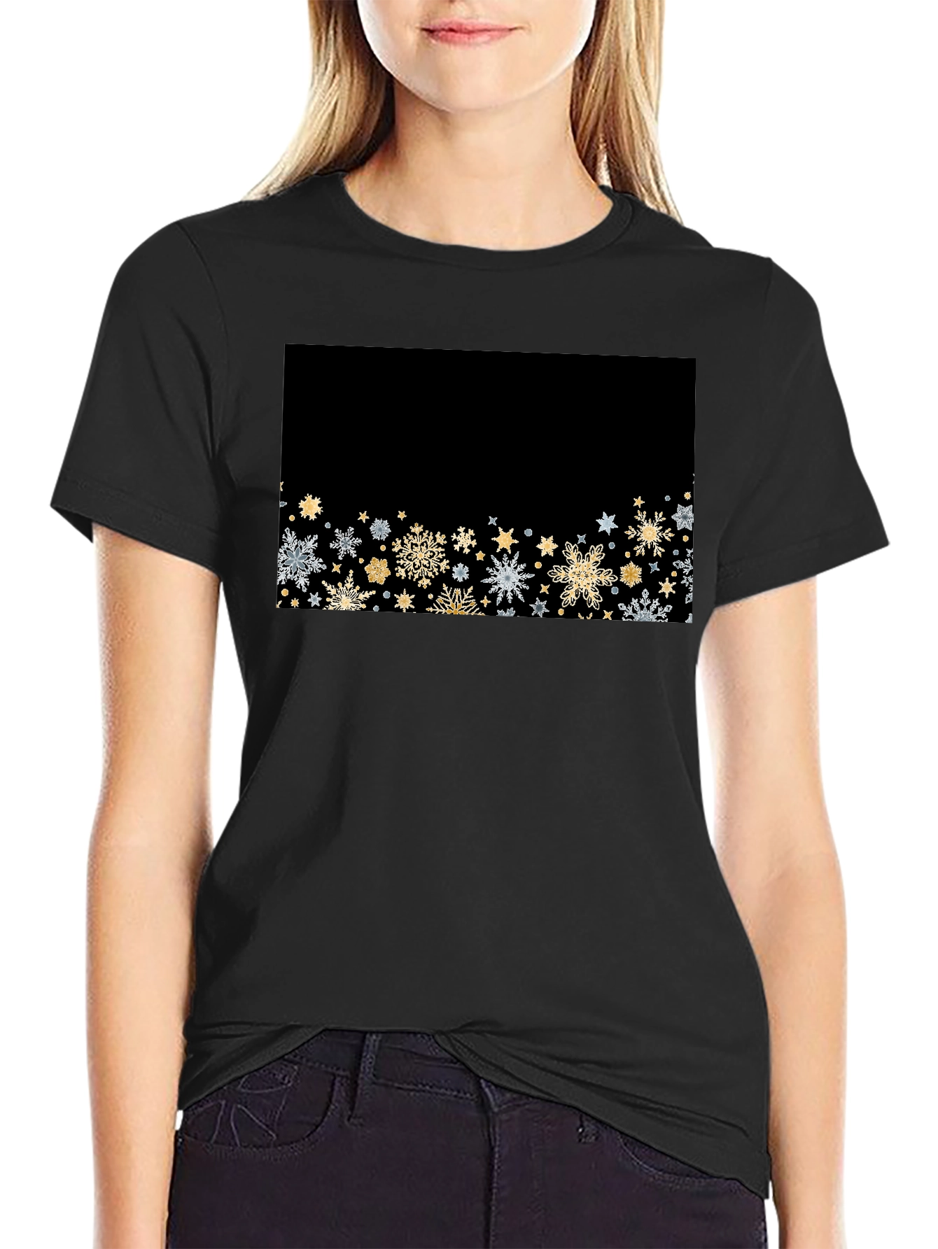 Elegant Snowflake Pattern Black Tee