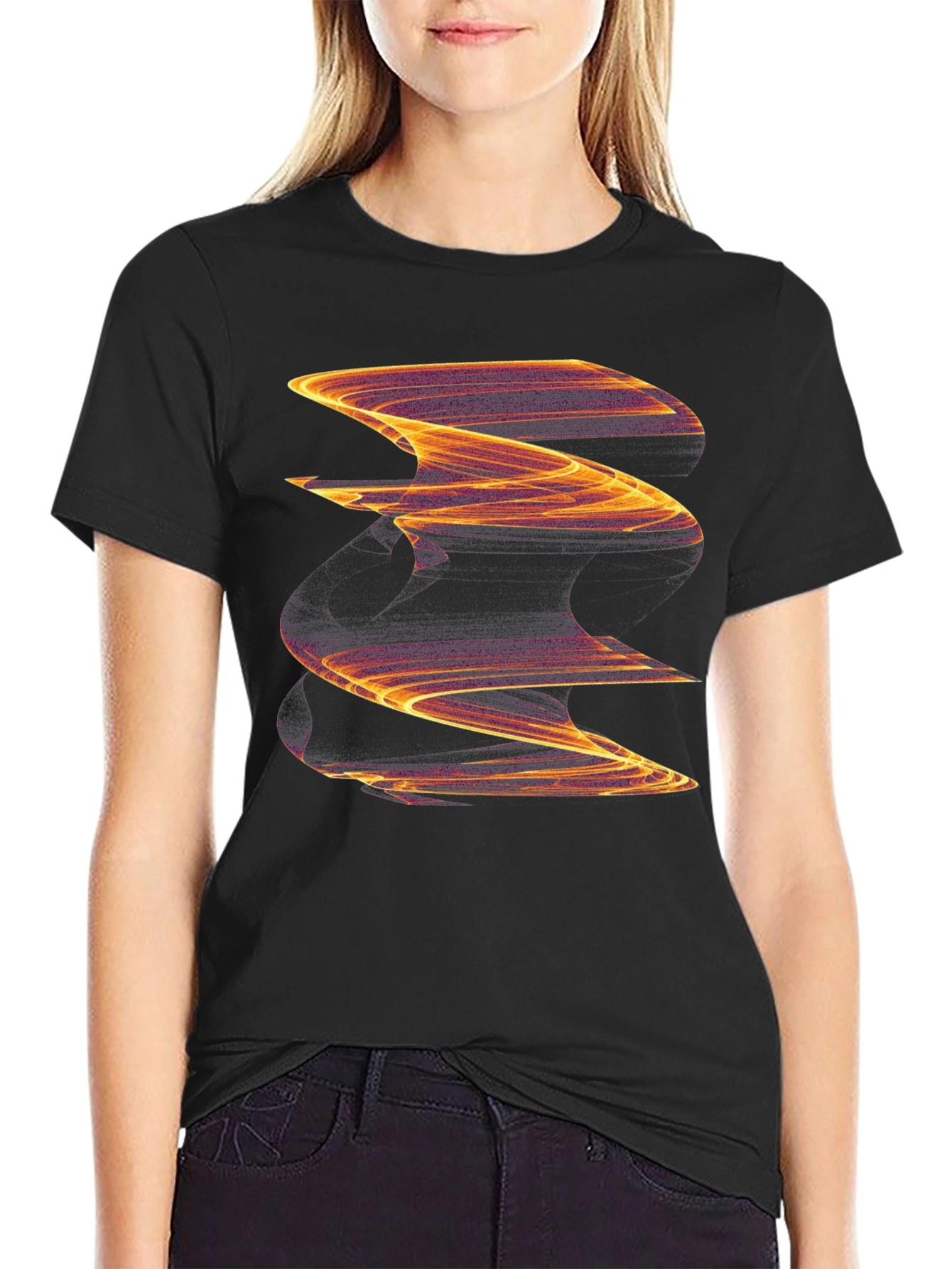 Abstract Wave Graphic Black Tee