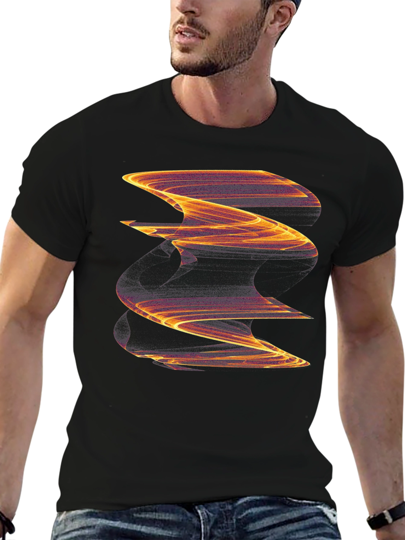 Abstract Wave Graphic Black Tee