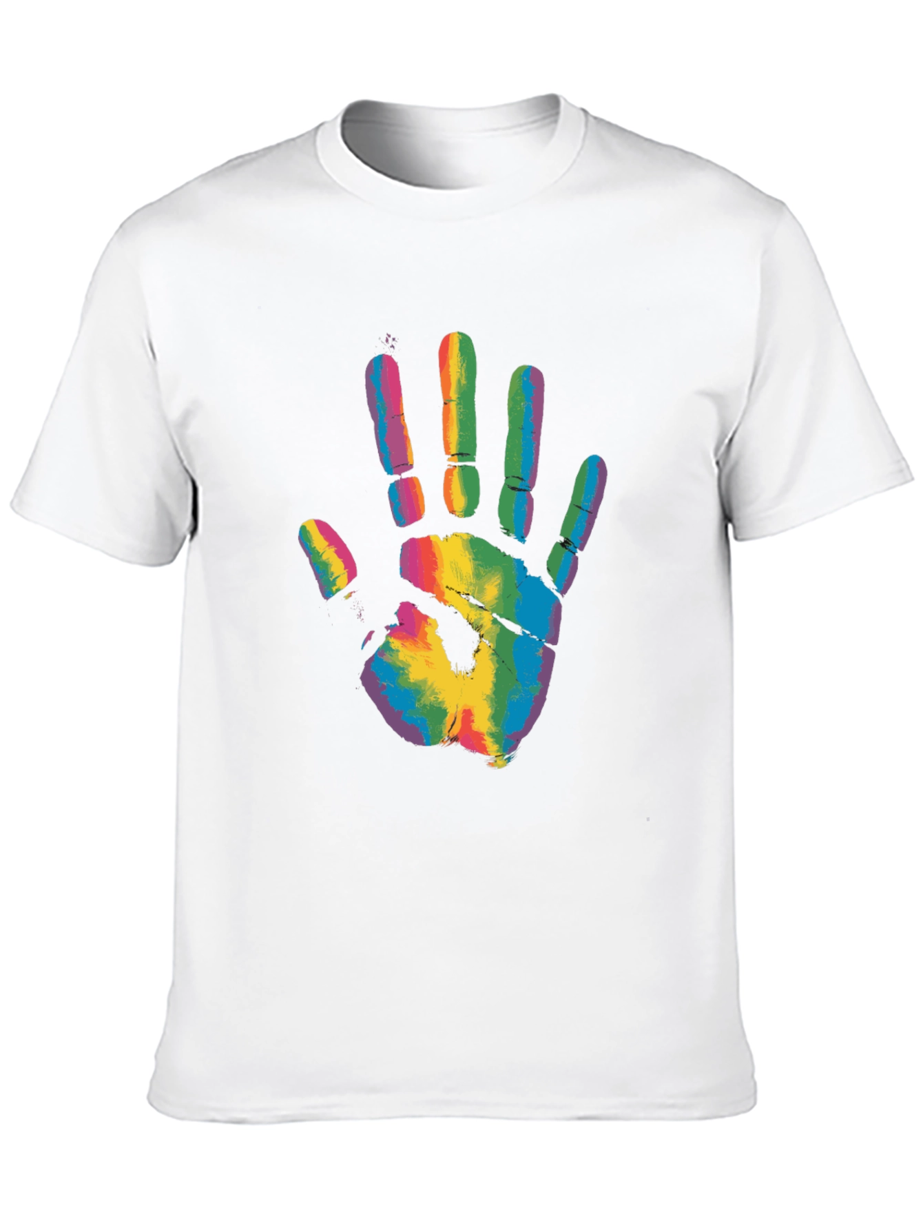 Rainbow Handprint Graphic Tee - Black Casual T-Shirt