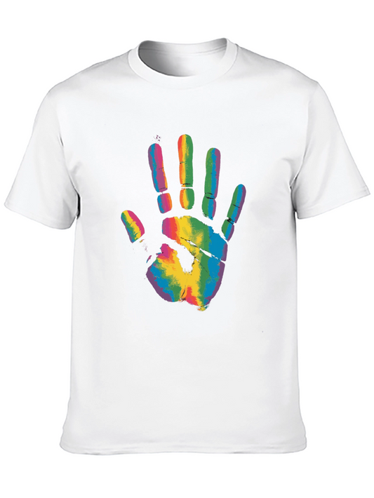 Rainbow Handprint Graphic Tee - Black Casual T-Shirt