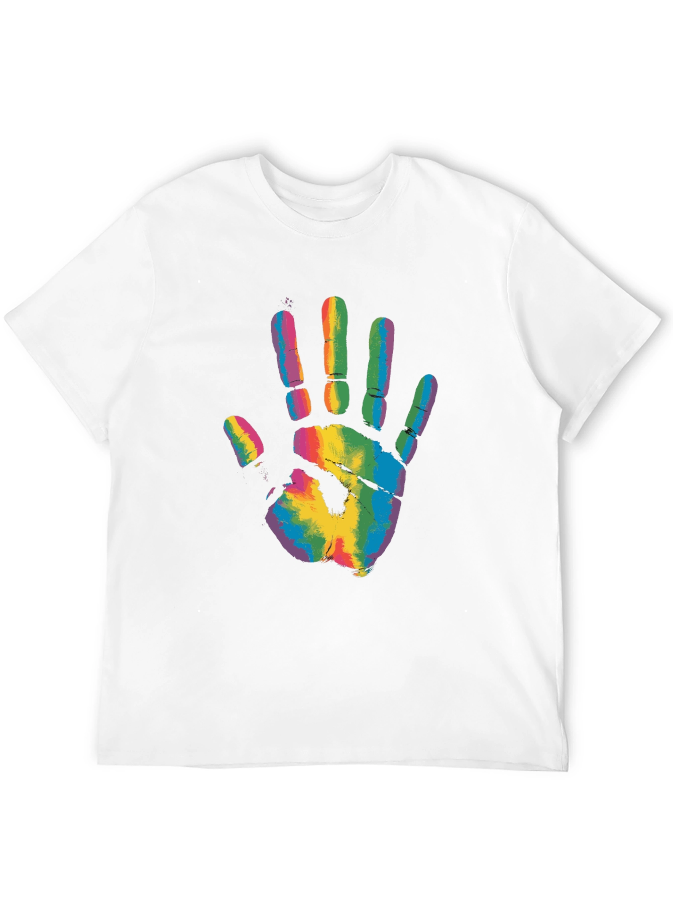 Rainbow Handprint Graphic Tee - Black Casual T-Shirt