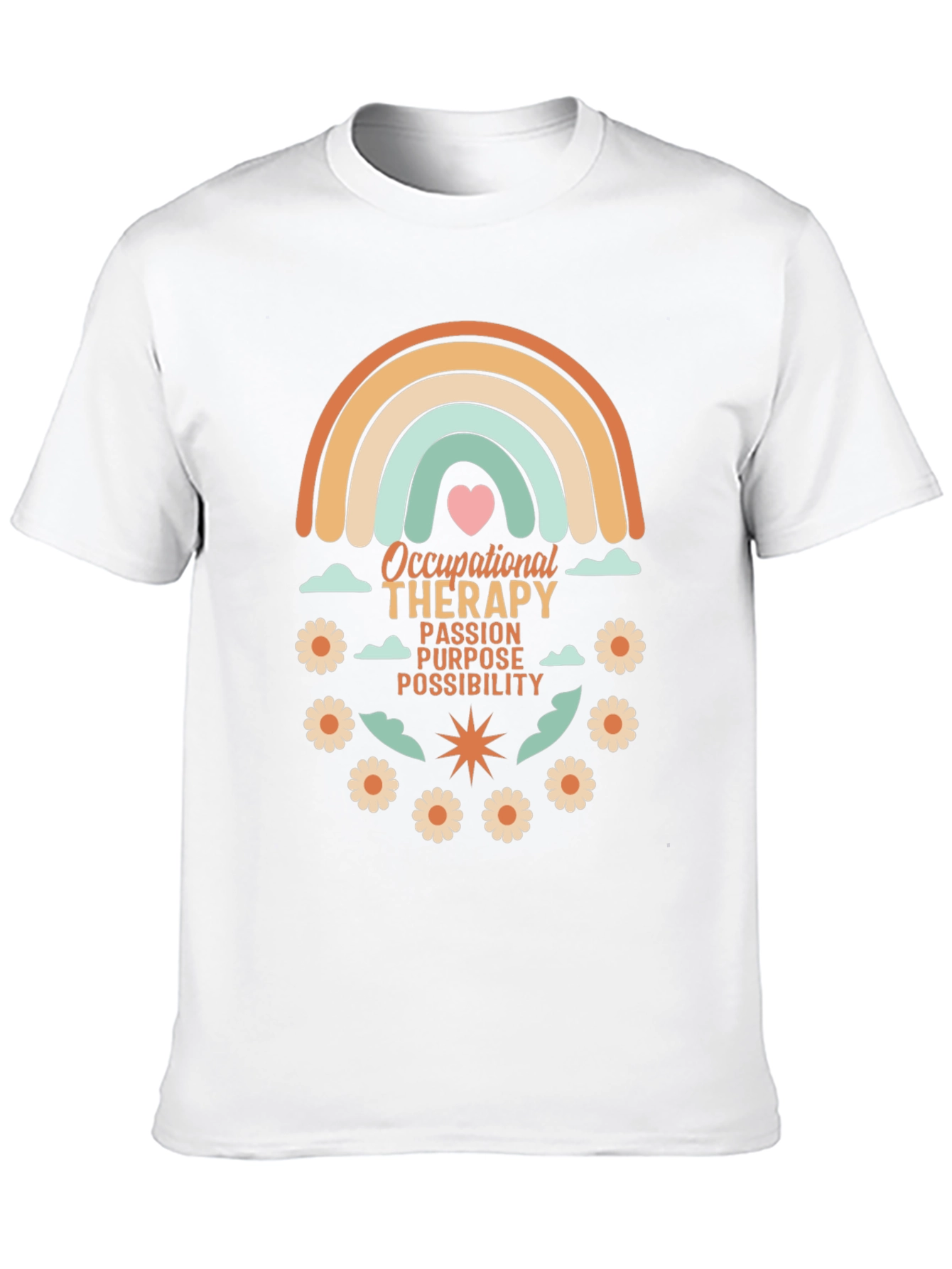 Occupational Therapy T-Shirt - Rainbow & Flowers Design