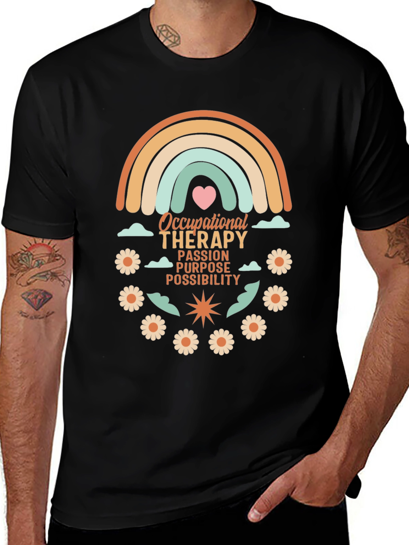 Occupational Therapy T-Shirt - Rainbow & Flowers Design