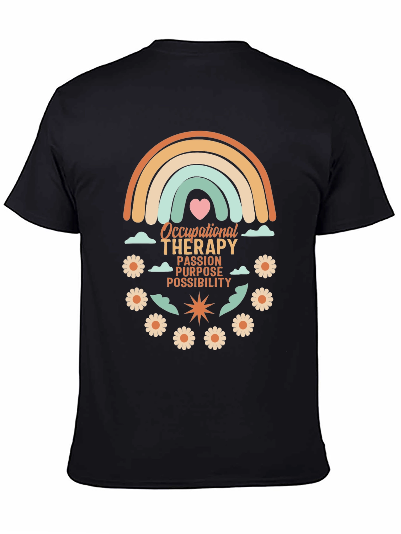 Occupational Therapy T-Shirt - Rainbow & Flowers Design
