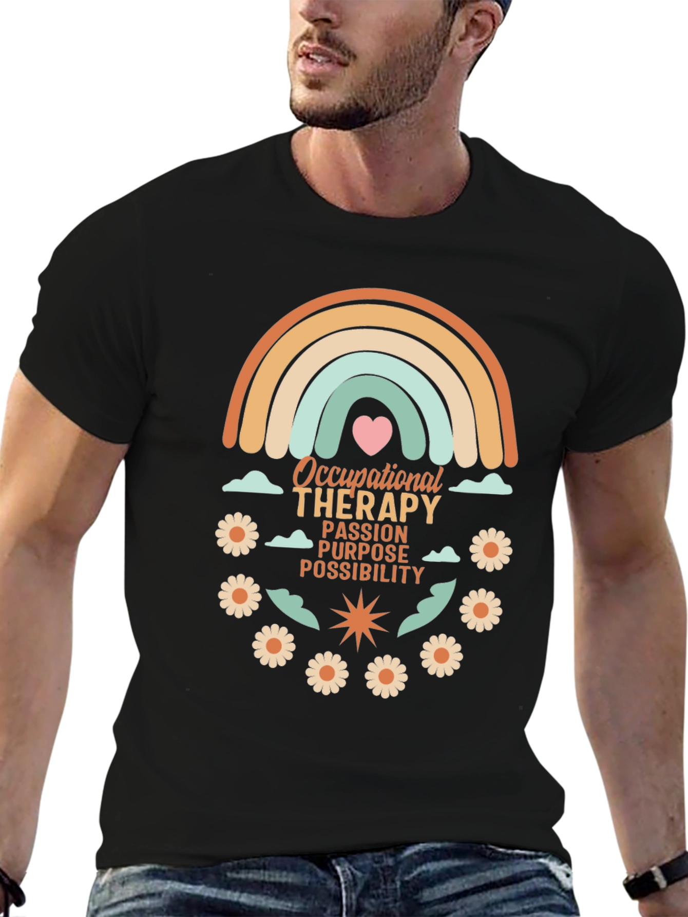 Occupational Therapy T-Shirt - Rainbow & Flowers Design