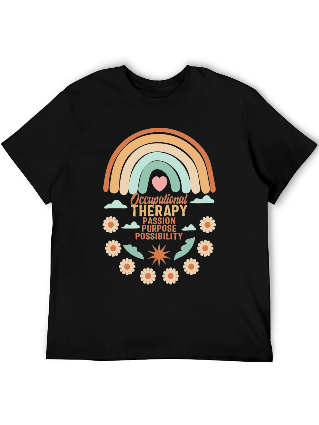 Occupational Therapy T-Shirt - Rainbow & Flowers Design