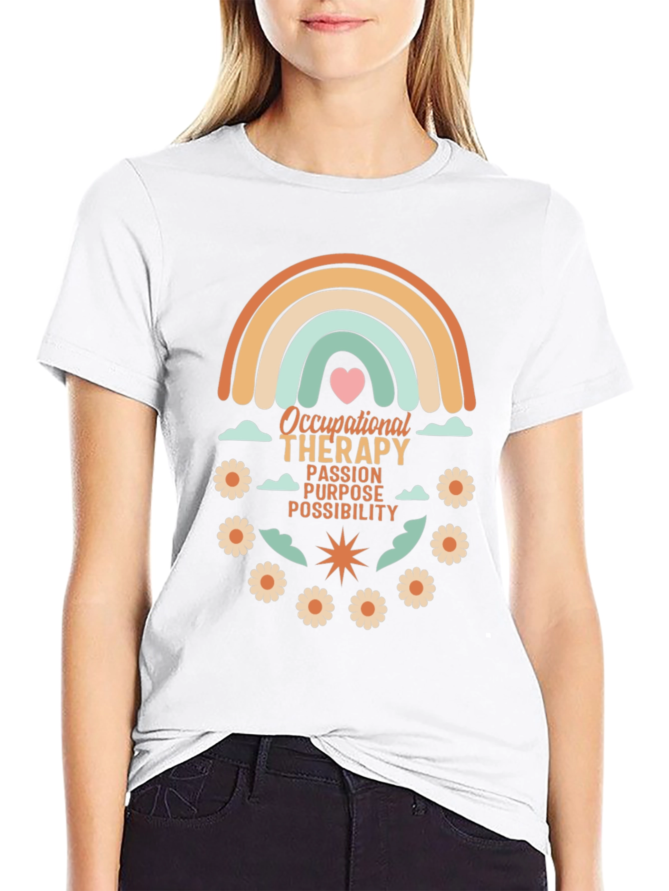 Occupational Therapy T-Shirt - Rainbow & Flowers Design