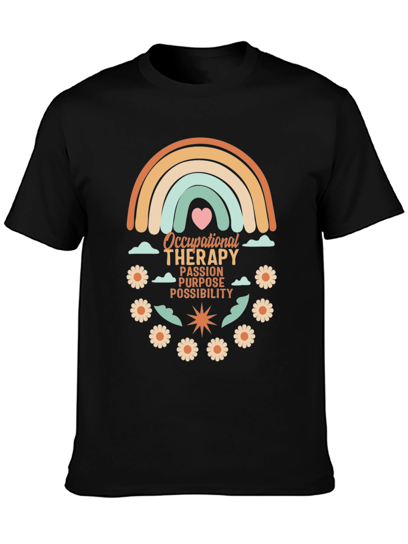 Occupational Therapy T-Shirt - Rainbow & Flowers Design