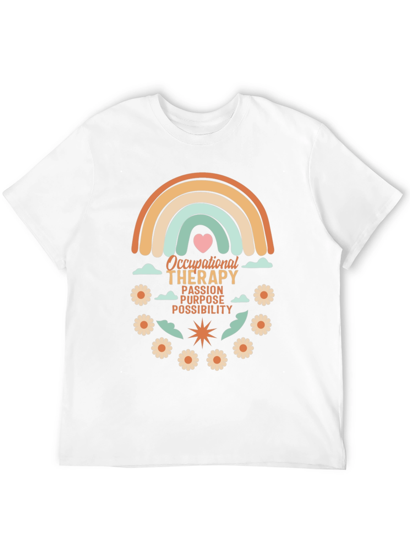 Occupational Therapy T-Shirt - Rainbow & Flowers Design