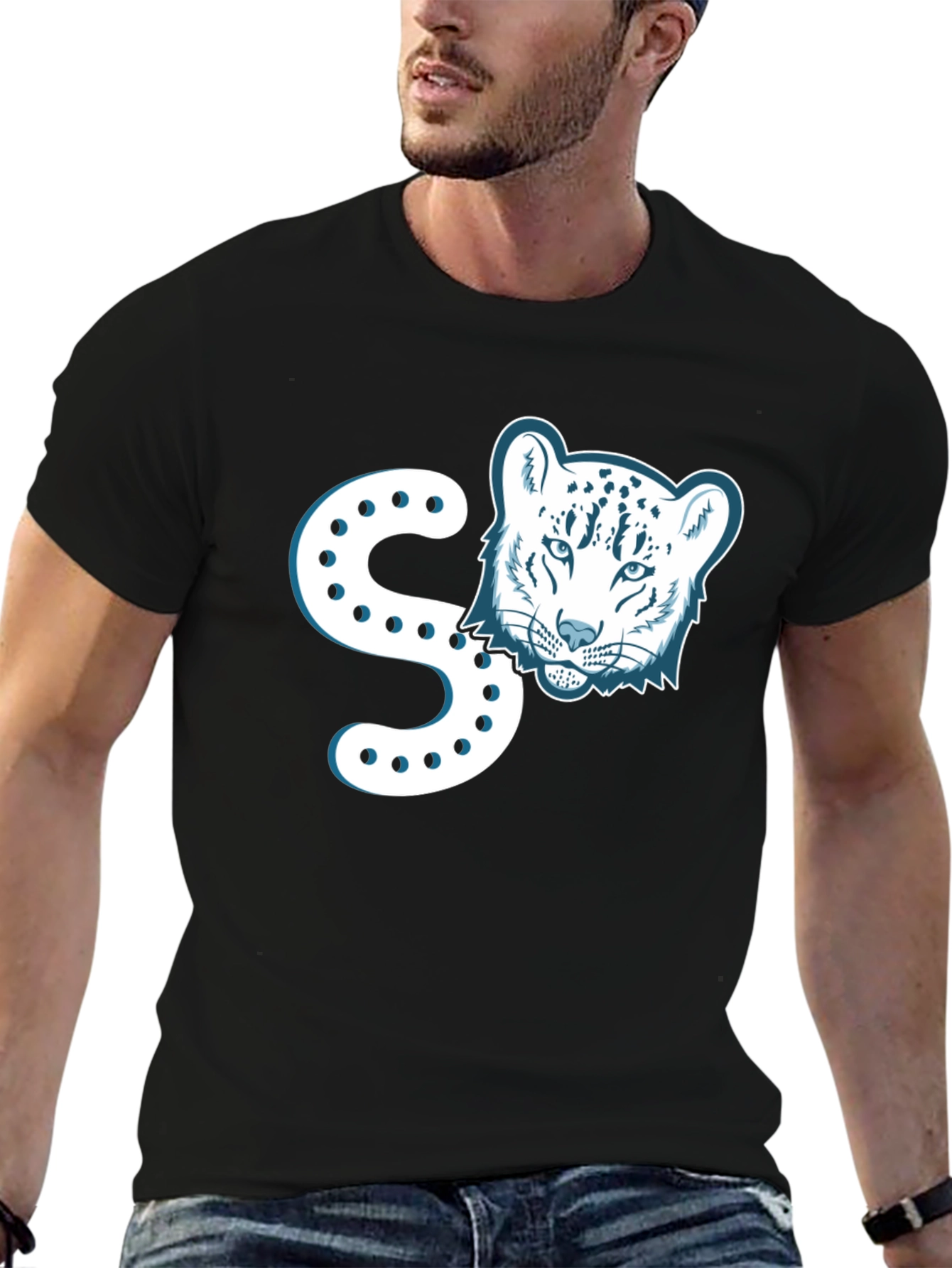 Stylish Black T-Shirt with Leopard Print