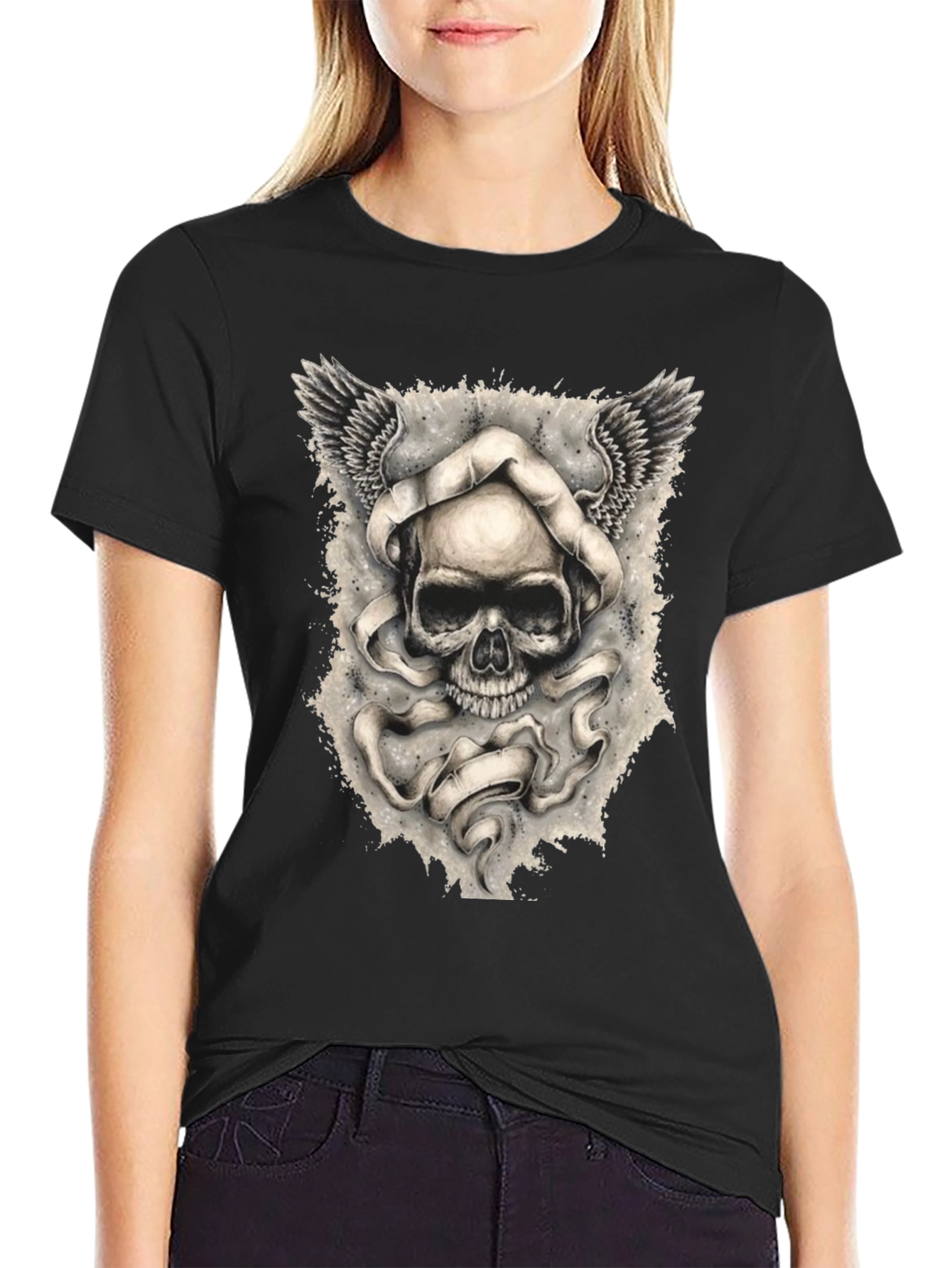 Skull with Wings Graphic Print Mens T-Shirt