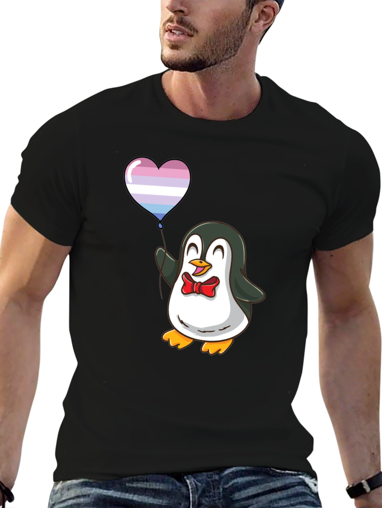 Penguin with Heart Balloon Graphic T-Shirt