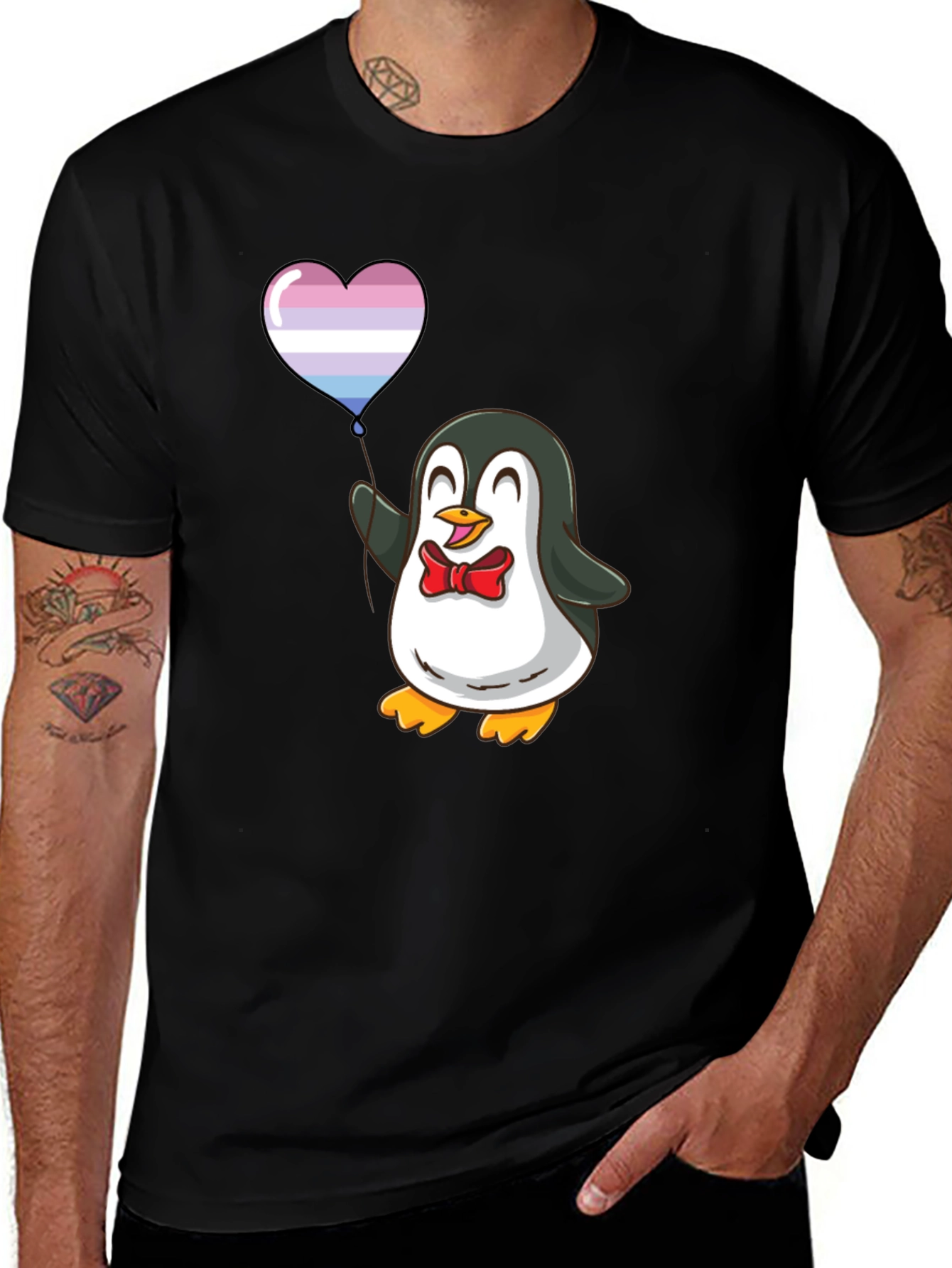 Penguin with Heart Balloon Graphic T-Shirt