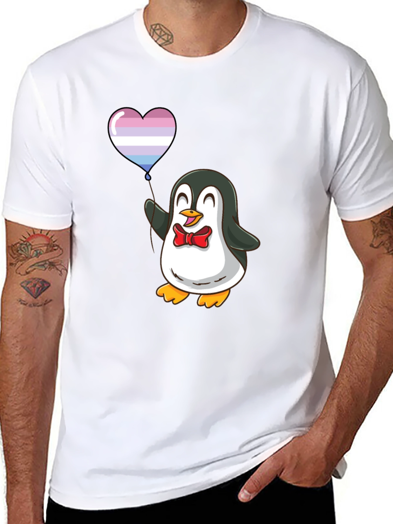 Penguin with Heart Balloon Graphic T-Shirt