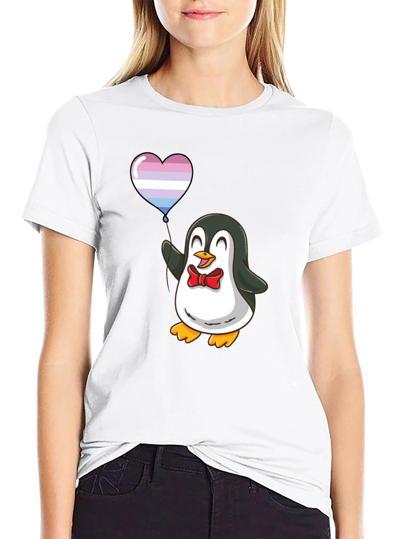 Penguin with Heart Balloon Graphic T-Shirt