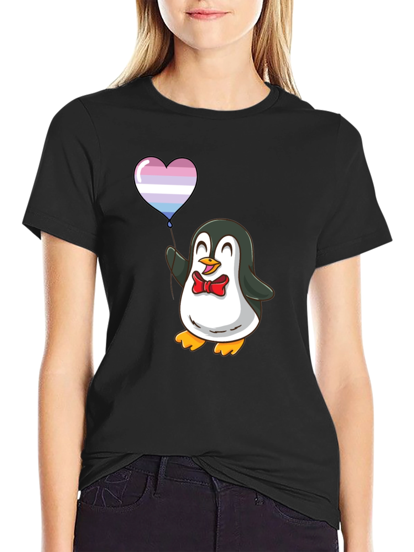 Penguin with Heart Balloon Graphic T-Shirt