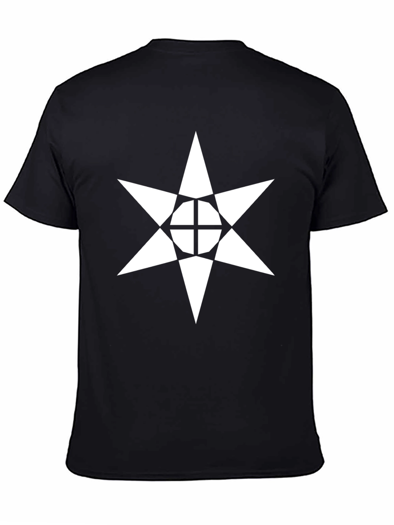 Geometric Star Design Black Cotton Tee
