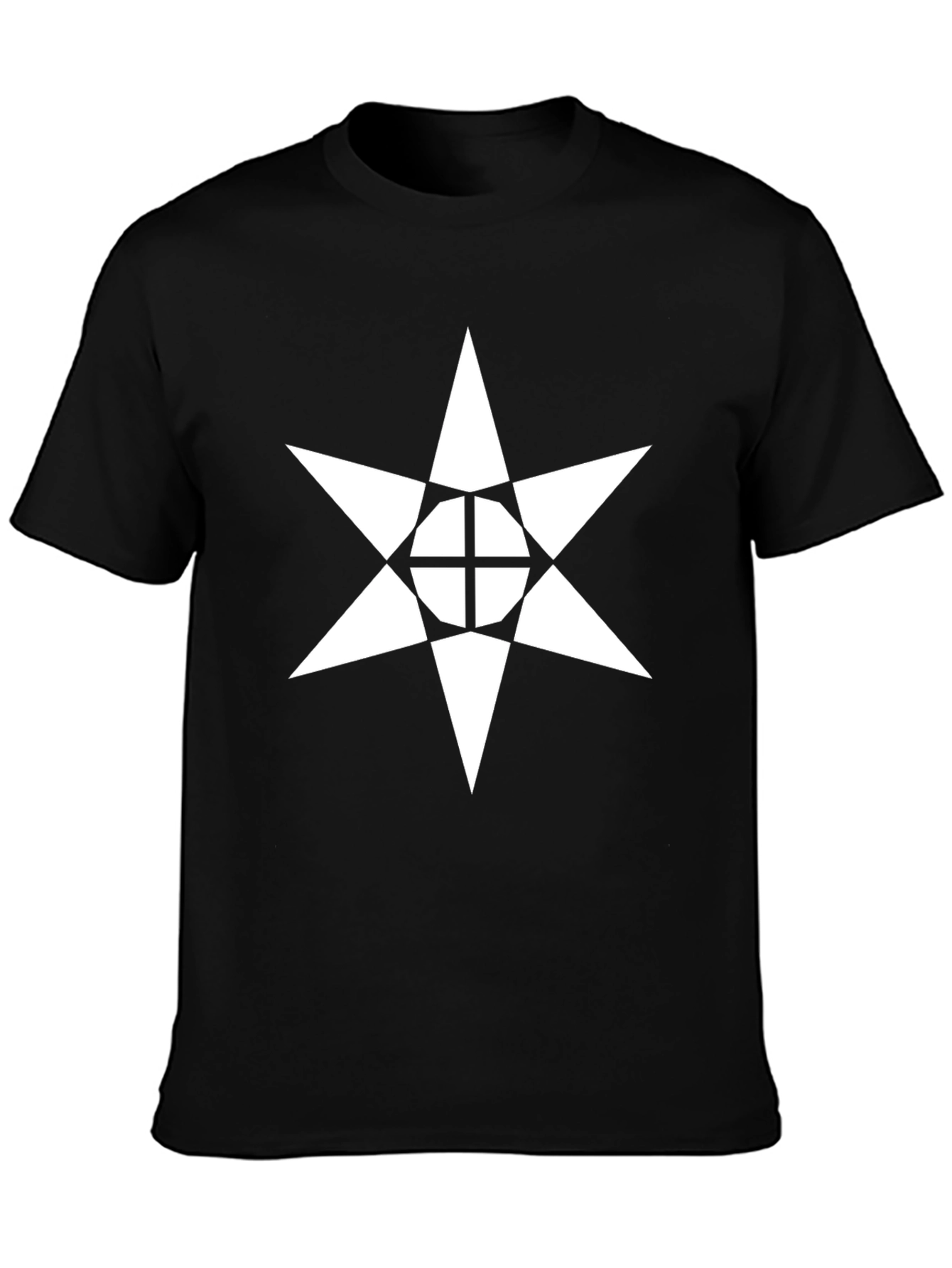 Geometric Star Design Black Cotton Tee