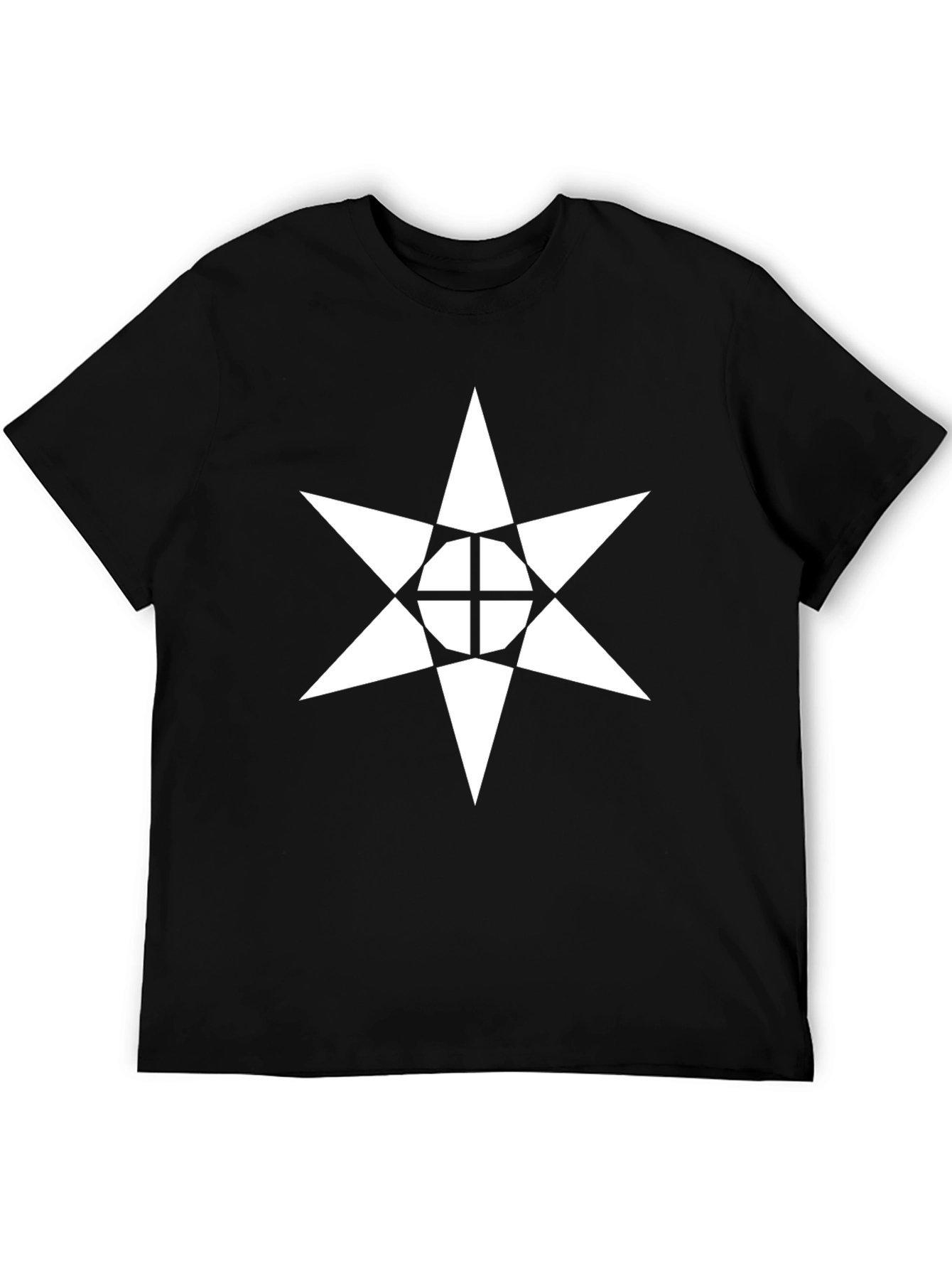 Geometric Star Design Black Cotton Tee