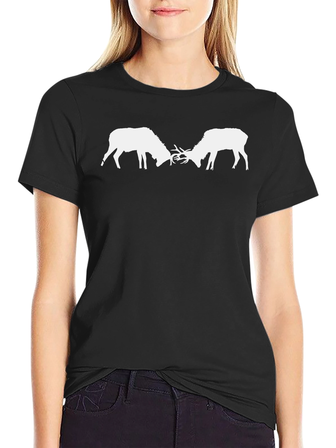 Duelling Deer Graphic Tee - Mens Black T-Shirt