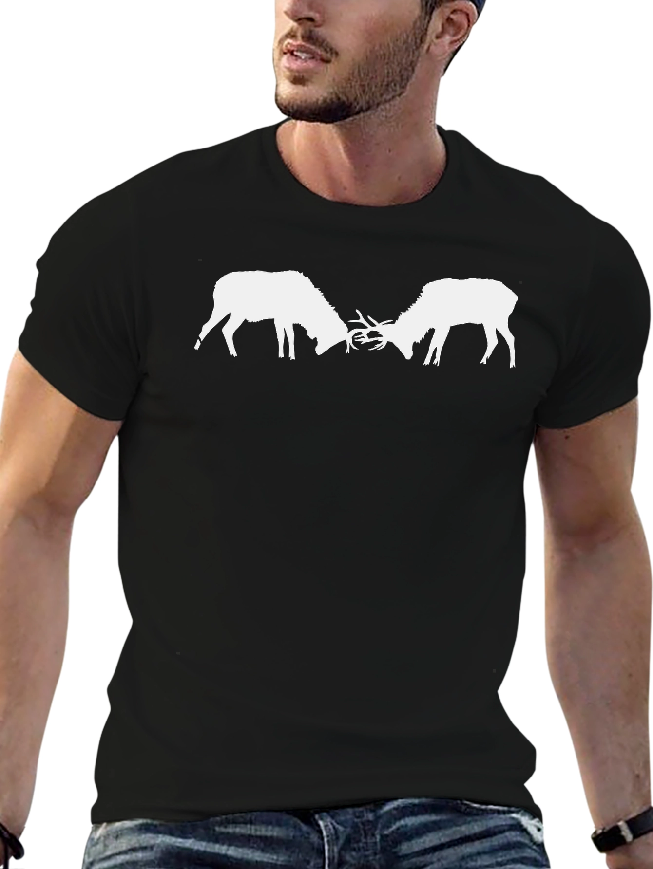 Duelling Deer Graphic Tee - Mens Black T-Shirt