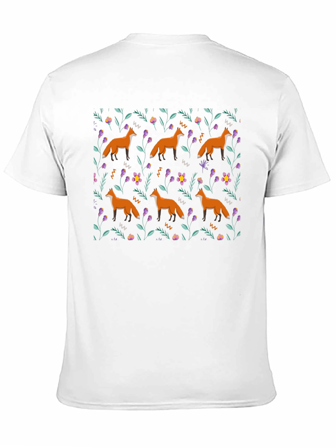 Fox Floral Pattern Black T-Shirt