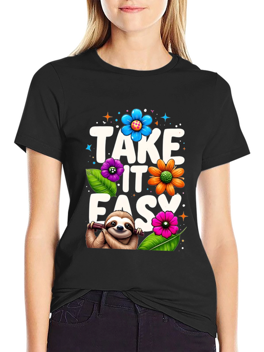 Relaxed Sloth Graphic Tee - Take It Easy
