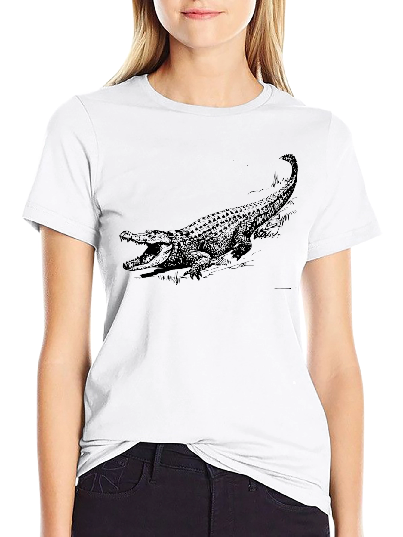 Black Crocodile Graphic Tee - Bold Reptile Design