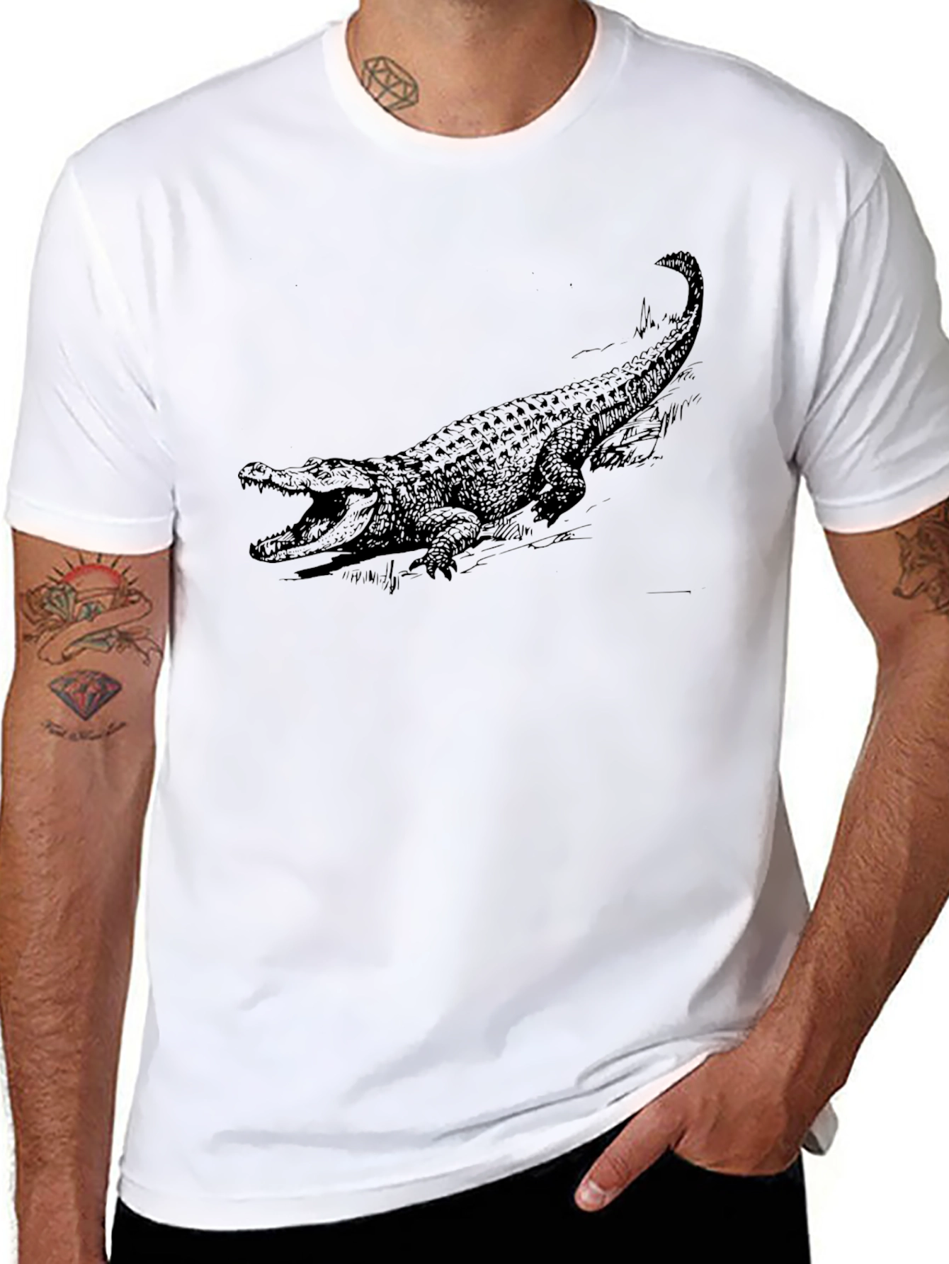 Black Crocodile Graphic Tee - Bold Reptile Design