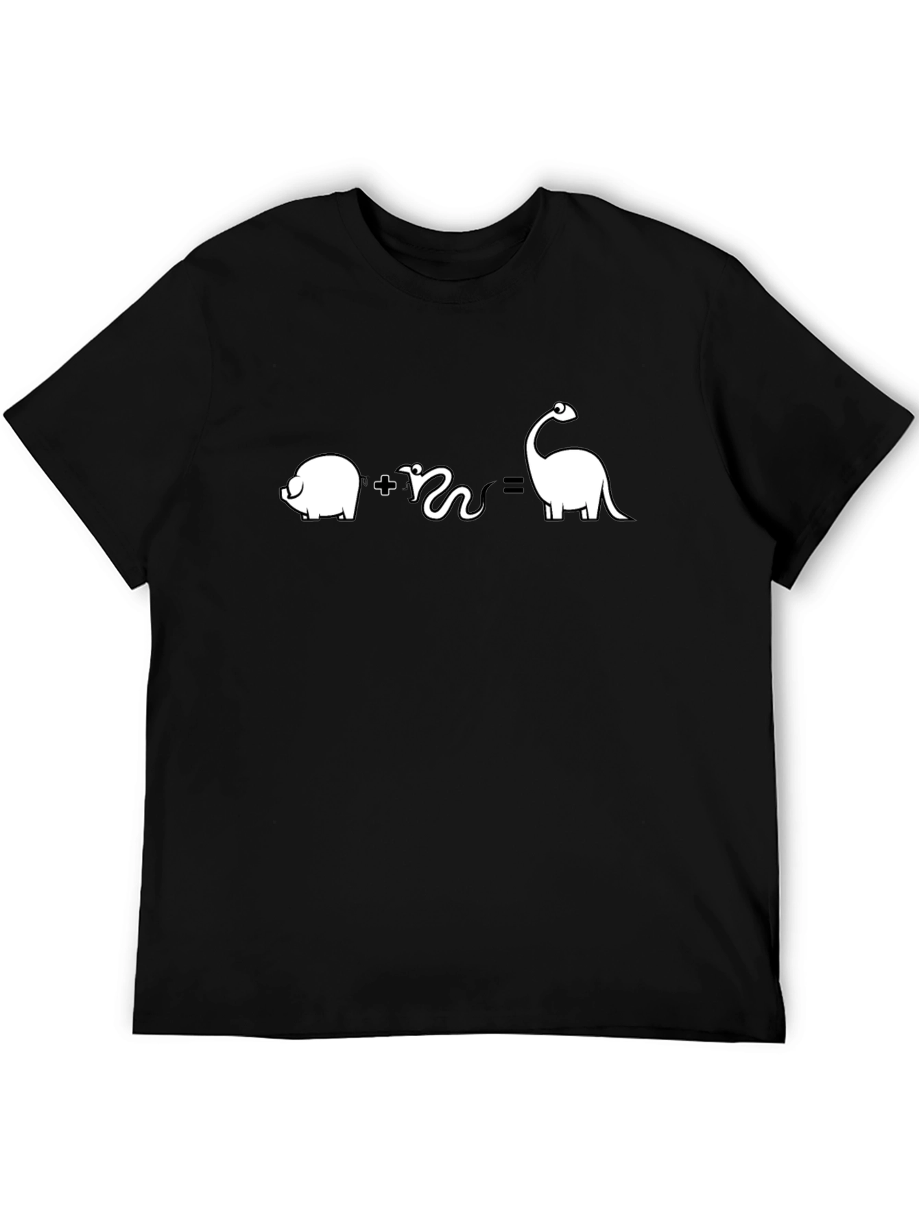 Pig Plus Snake Equals Dinosaur Funny Black T-Shirt